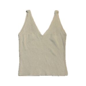 One Step Up Knitwear 100% Cotton Tan Sleeveless V-Neck Top Women’s M